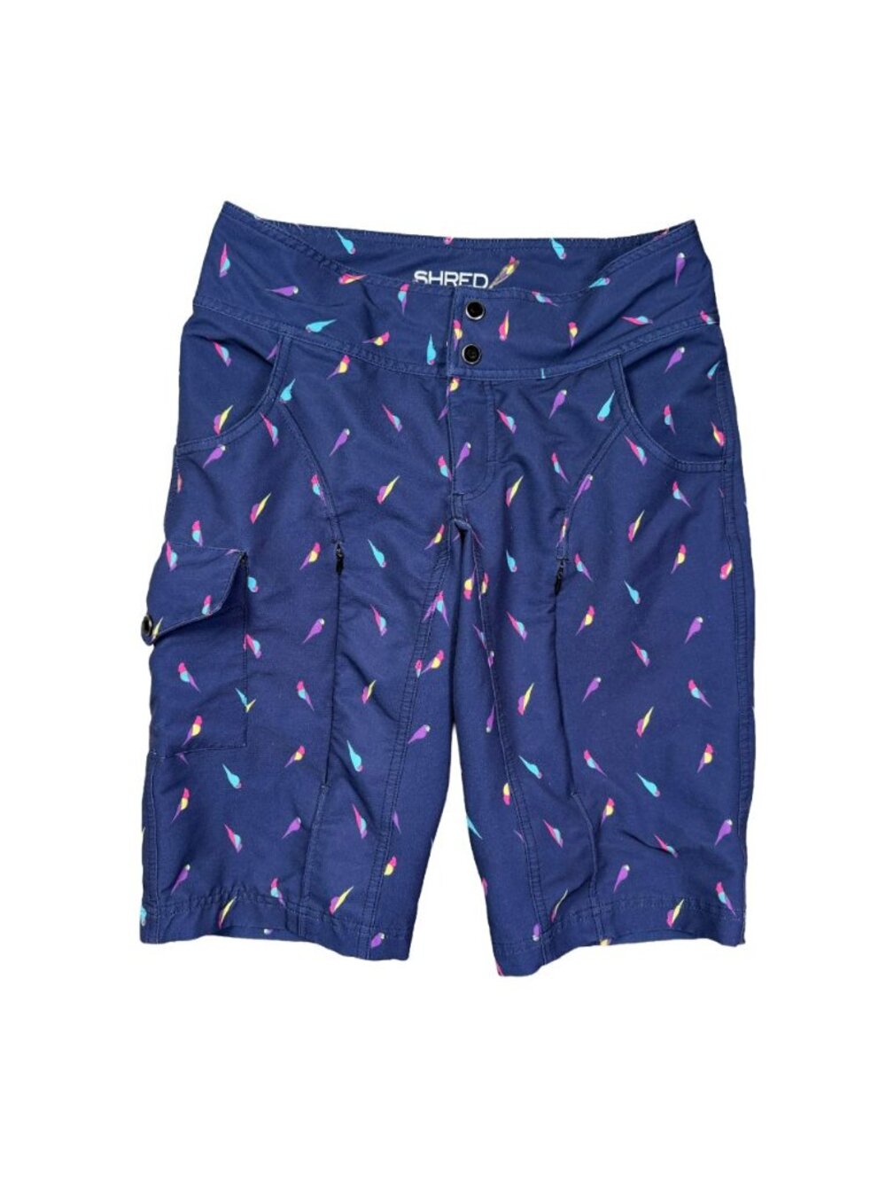 SHREDLY Womens MTB Shorts Size 0 Navy Parrot Print Mountain Bike Cycling